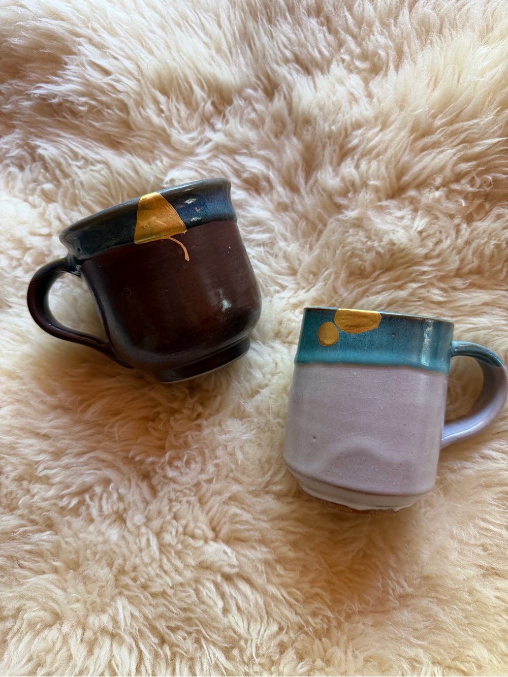 Okinawan pottery kintsugu mug set